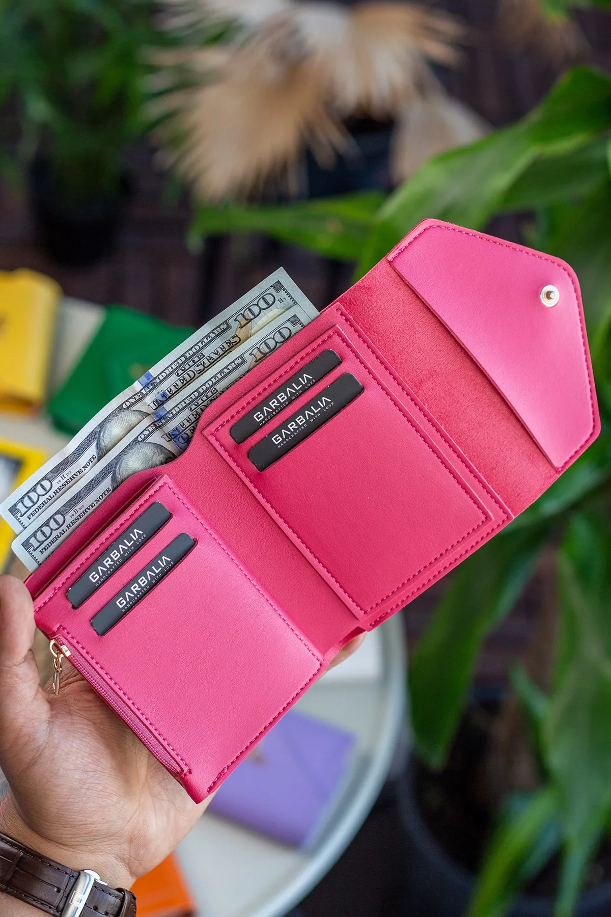 Garbalia  Columbia Mini-Damenbrieftasche aus veganem Leder in Fuchsia mit Münzfach und losem Kartenhalter