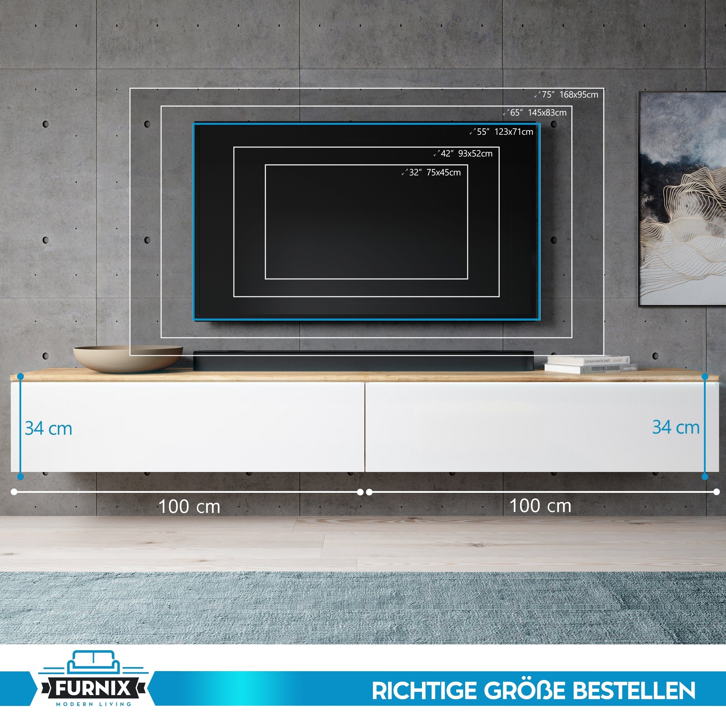 Furnix TV-Board BARGO Lowboard Fernsehschrank, B200 x H34 x T32 cm