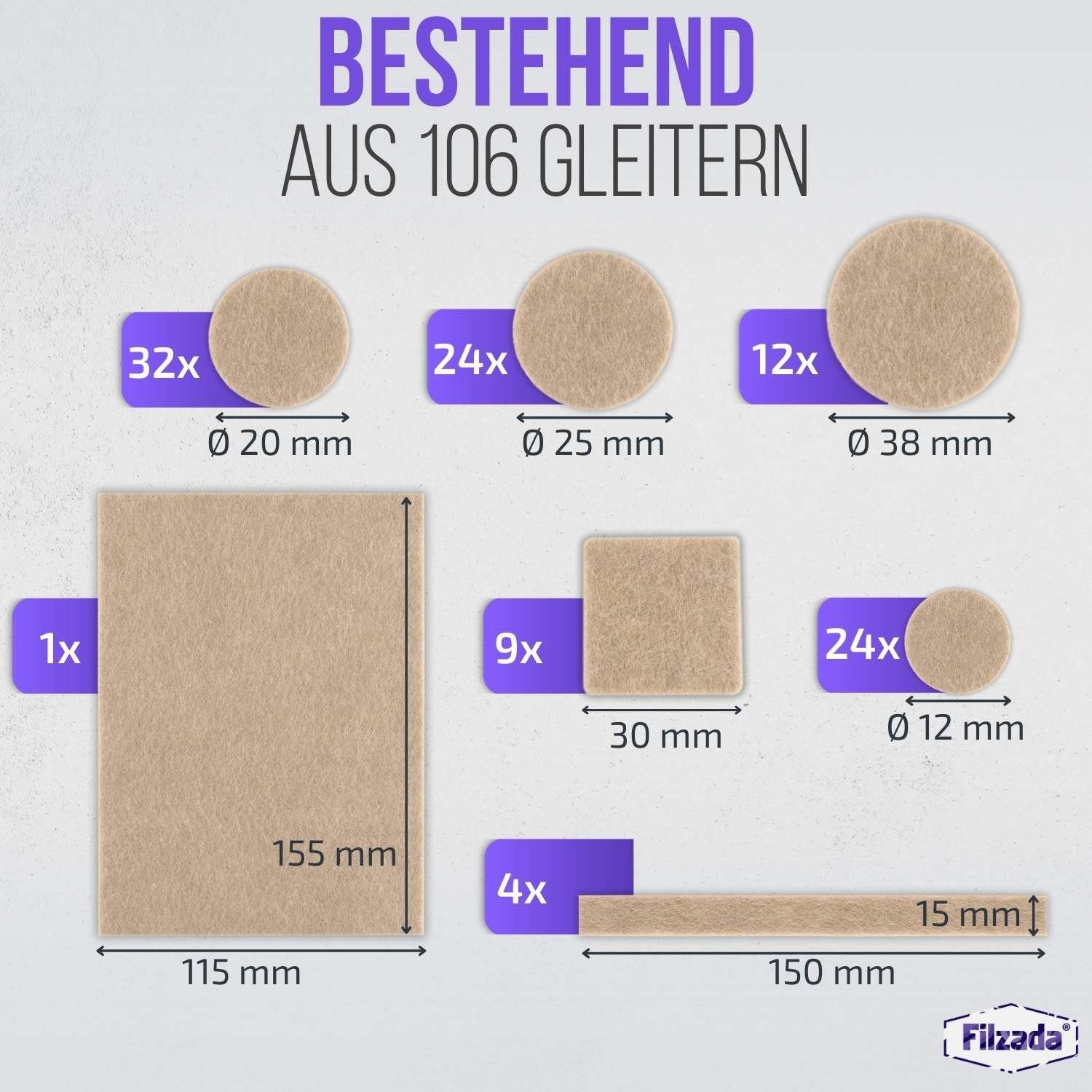 Filzada Filzgleiter Filzgleiter 106 St Selbstklebend Set Möbelgleiter Filz Rund Eckig