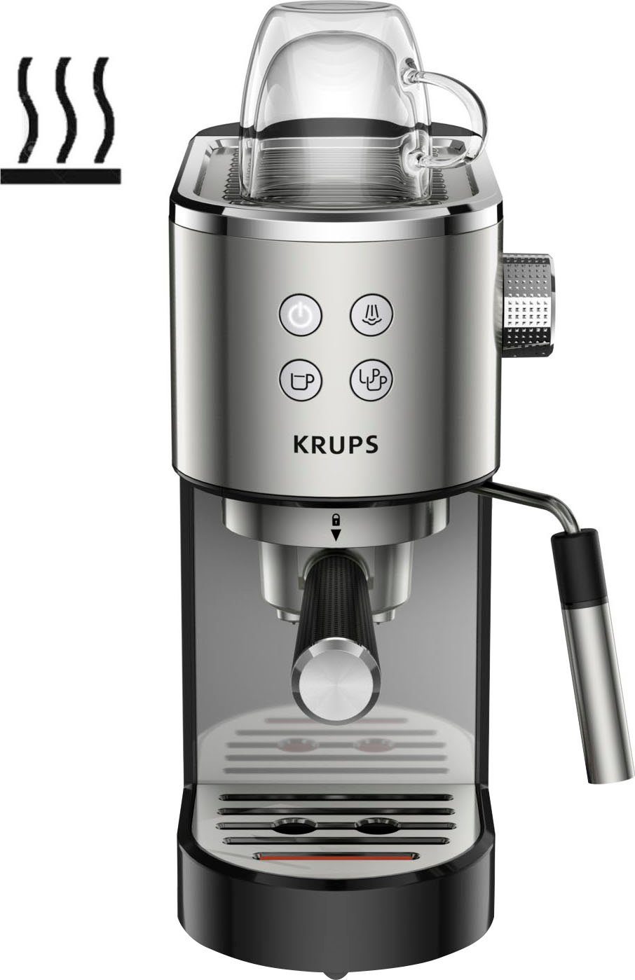 Krups Siebträgermaschine XP442C Virtuoso, integrierter Tassenwärmer, automatische Abschaltung, 2-Tassen Funktion