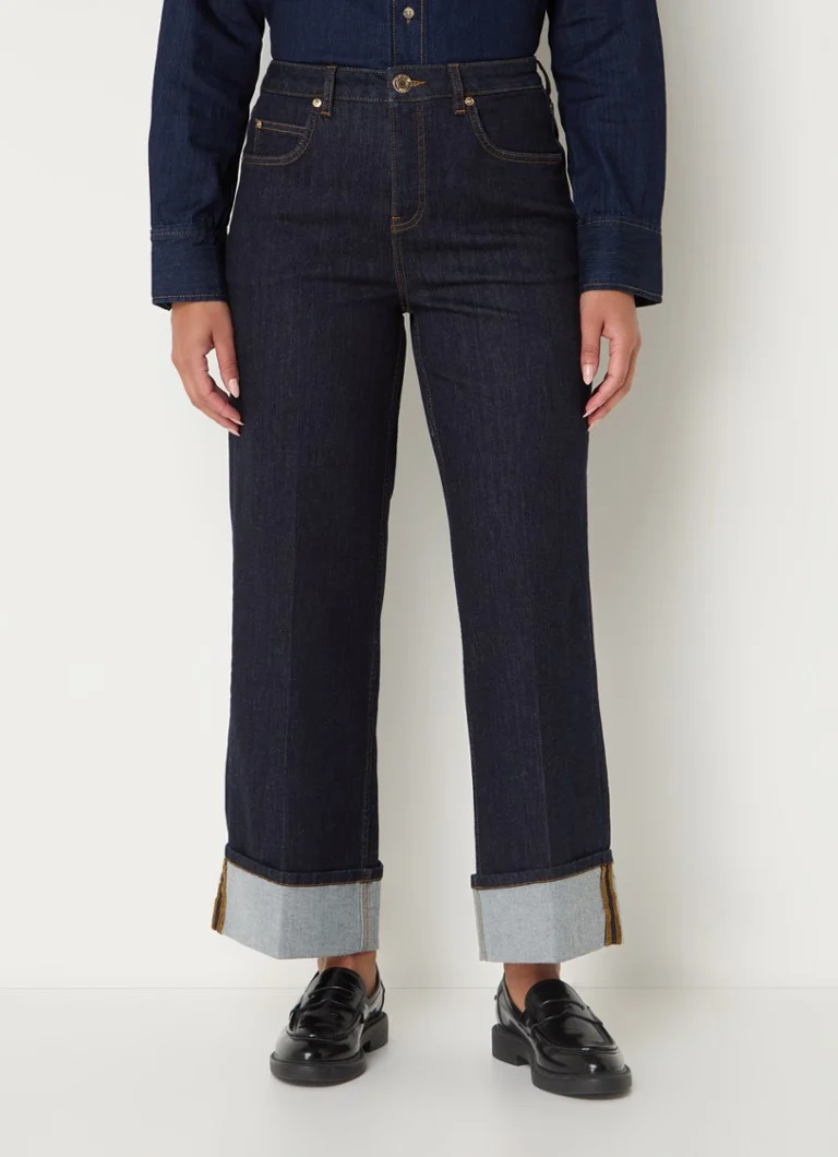 OPUS  Mipo high waist loose fit cropped jeans met donkere wassing