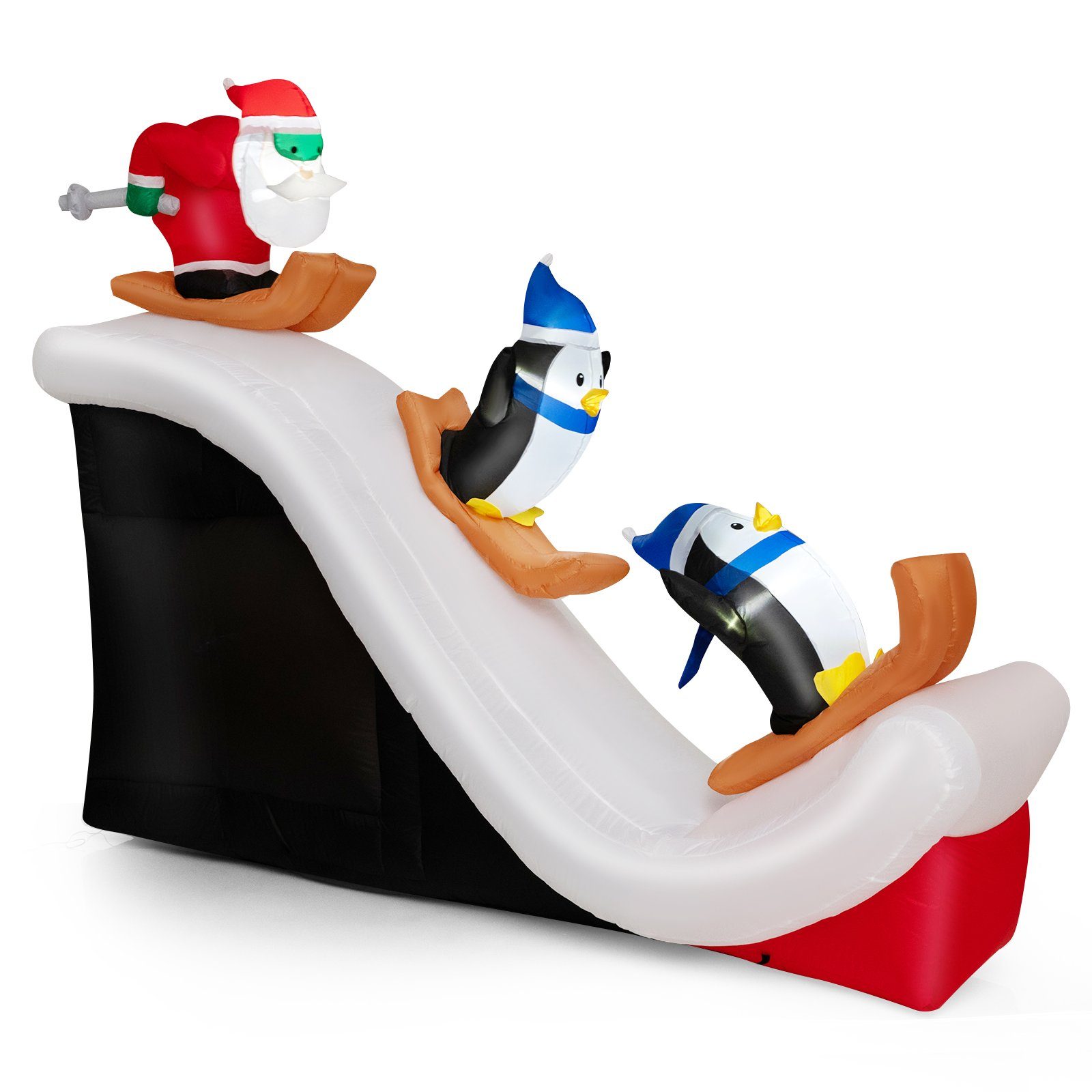 COSTWAY Weihnachtsmann, mit Skifahrenden Pinguinen, aufblasbar, 220 cm