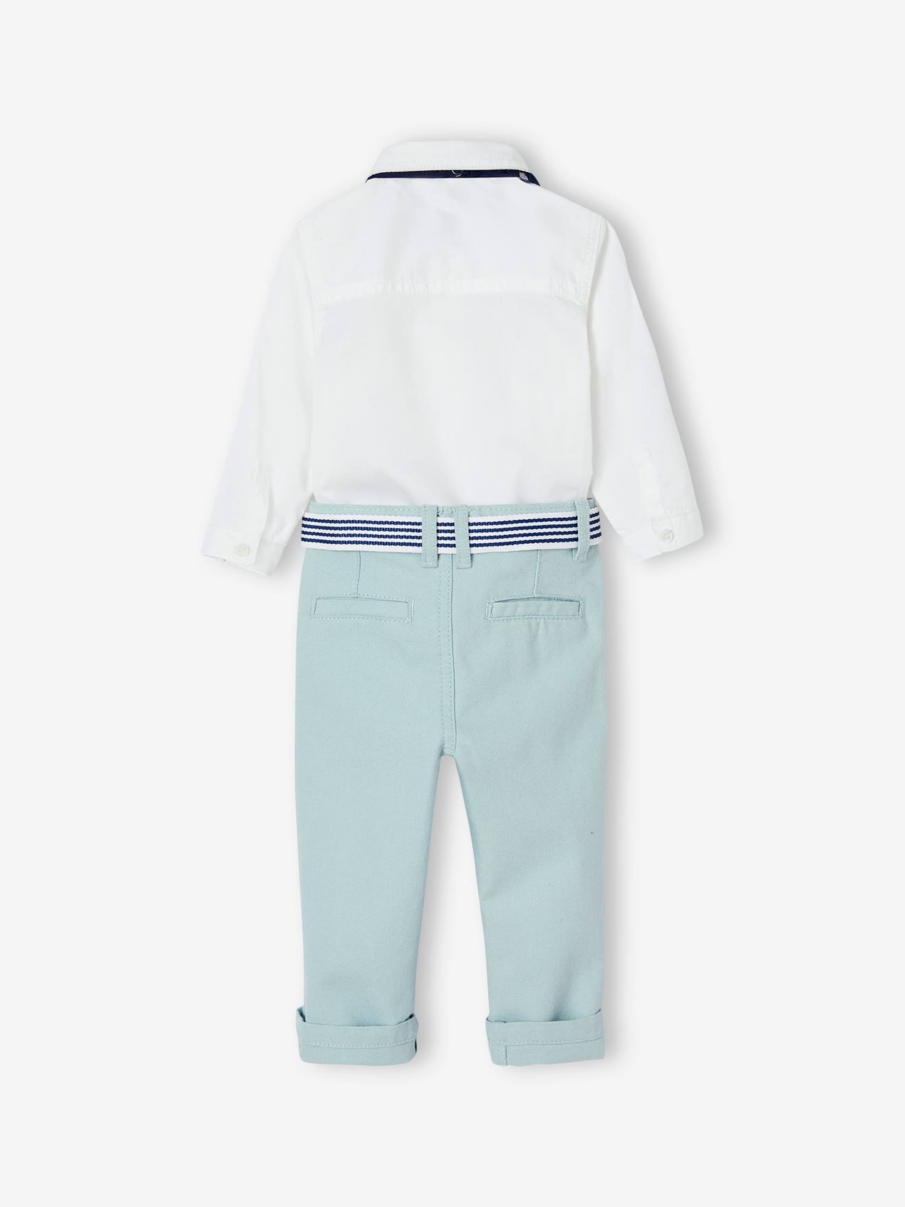 Vertbaudet Festliches Baby-Set: Hose mit Gürtel, Hemd & Fliege - weiß