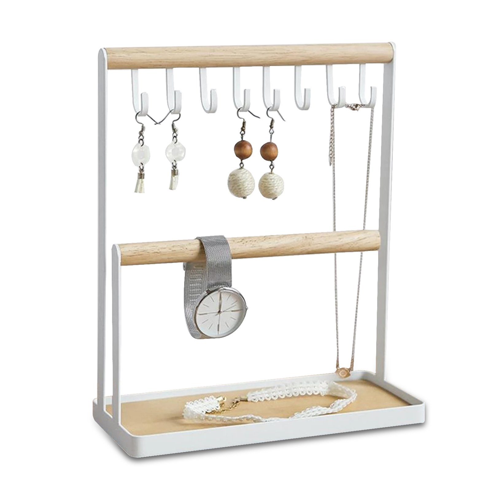 TWSOUL Schmuckständer Schmuckhalter mit Holztablett und Haken