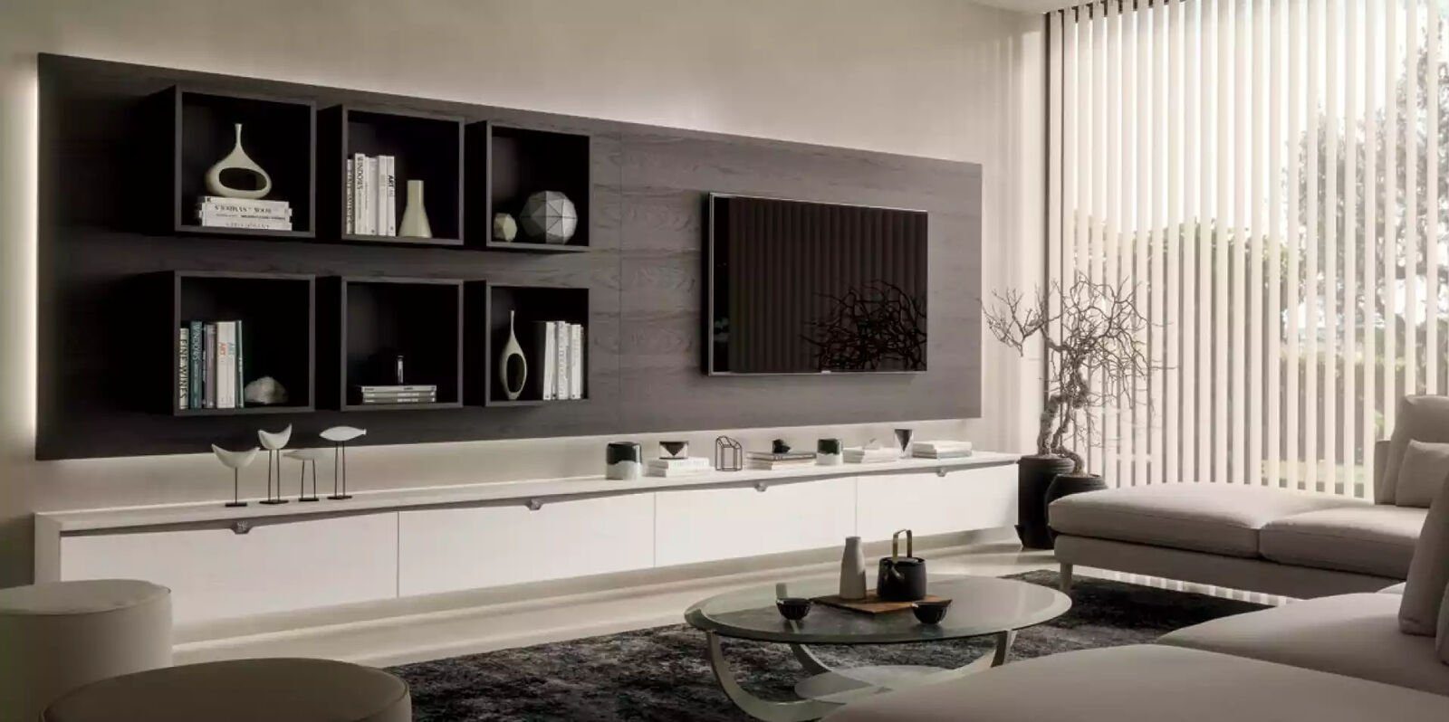 JVmoebel Wohnwand Design Wandschrank Regal TV-Ständer Holz Wand Regale Italy, (10-St., Nur 4x TV-Ständer + 6x Wandschränke), Made in Italy