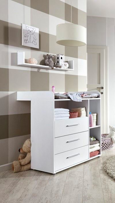 BMG Möbel Babyzimmer-Komplettset Luis, (Set, 11-St., Babybett inkl. Lattenrost und Matratze, Wickelkommode etc), Bett + Wickelkommode + 2-trg. Schrank + Standregal etc.
