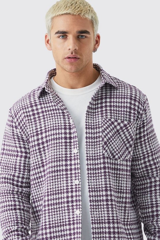 Langärmliges strukturiertes Karo-Overshirt