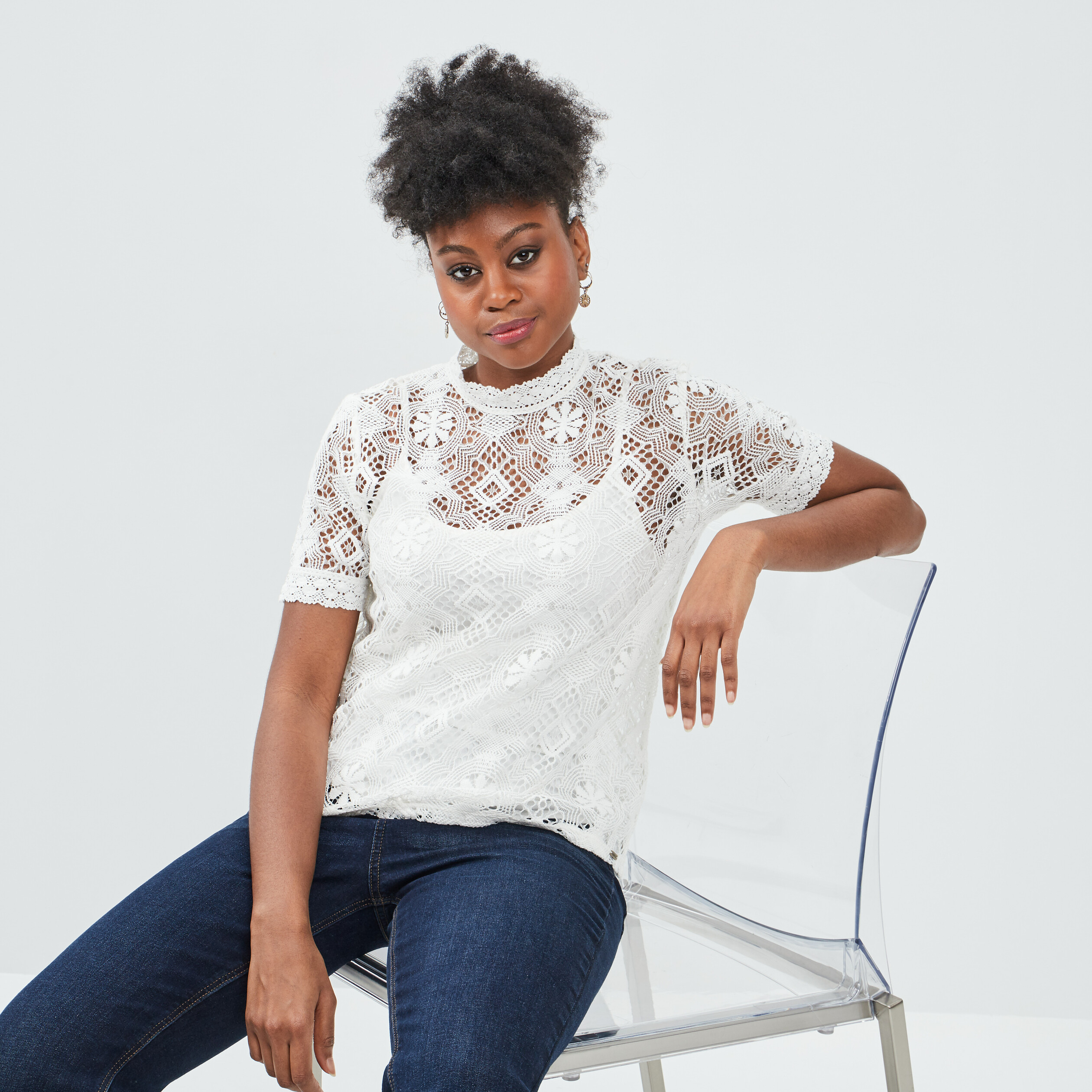 T-shirt manches courtes ivoire femme | La Halle