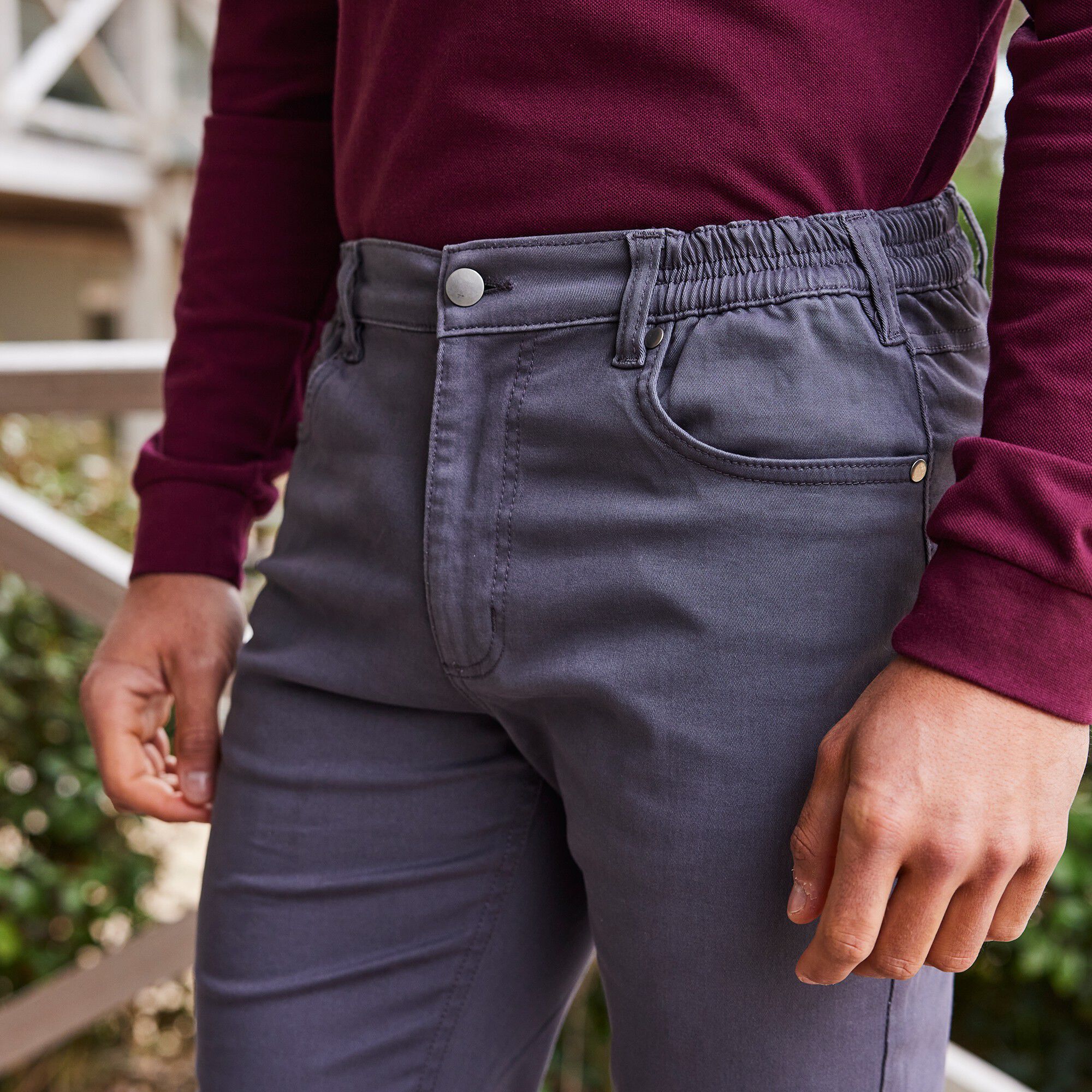 Pantalon droit 5 poches twill coton extensible