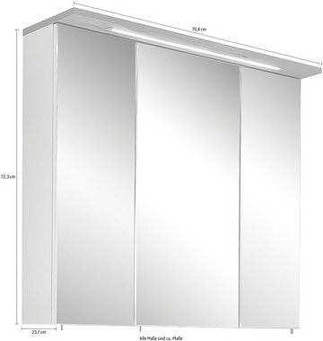 Schildmeyer Spiegelschrank Profil Breite 70 cm, 3-türig, LED-Beleuchtung, Schalter-/Steckdosenbox