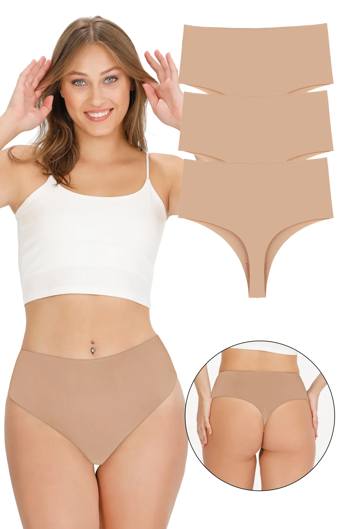Sensu  Lasergeschnittener Damen-Tanga mit hoher Taille, 3er-Set KTS5002