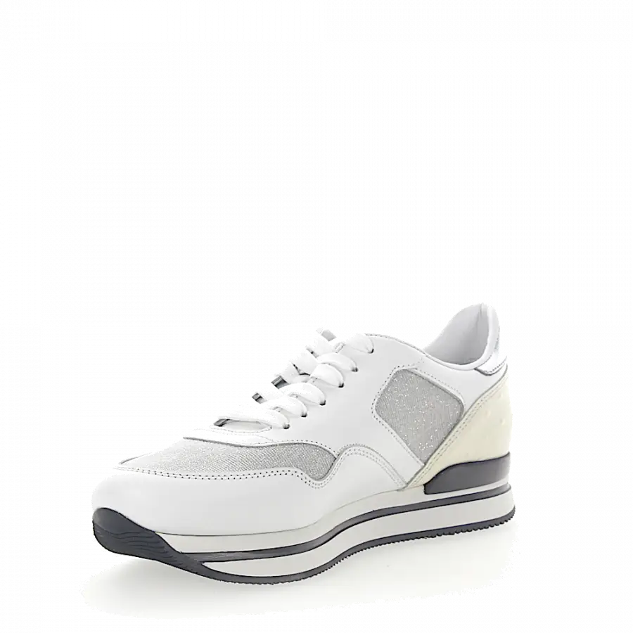Hogan - Sneaker H222 Kalbsleder Straussenbeinleder Glitzer beige weiß - weiß