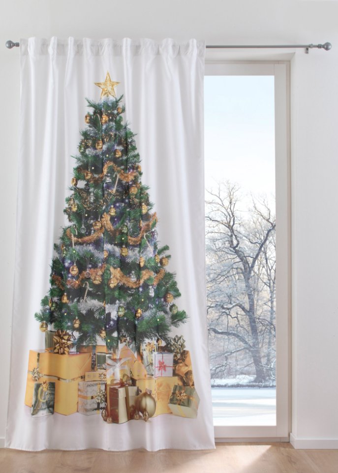 LED Vorhang mit Weihnachtsbaum Druck (1er Pack)