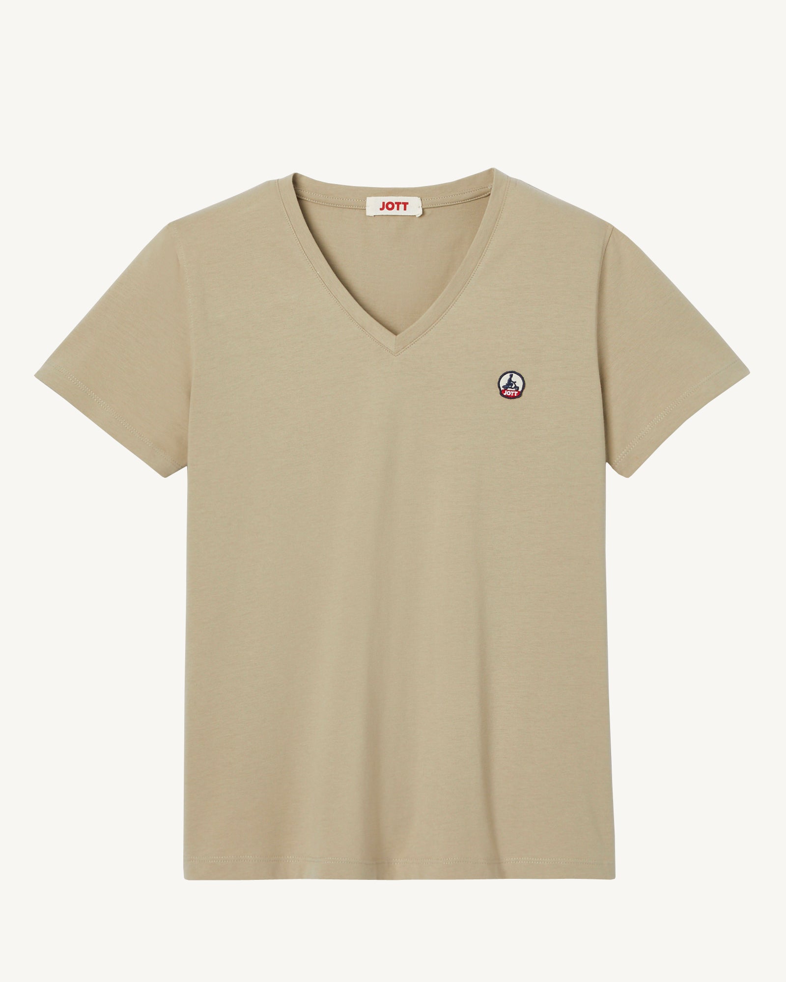T-shirt uni col V femme en coton biologique Beige Cancun