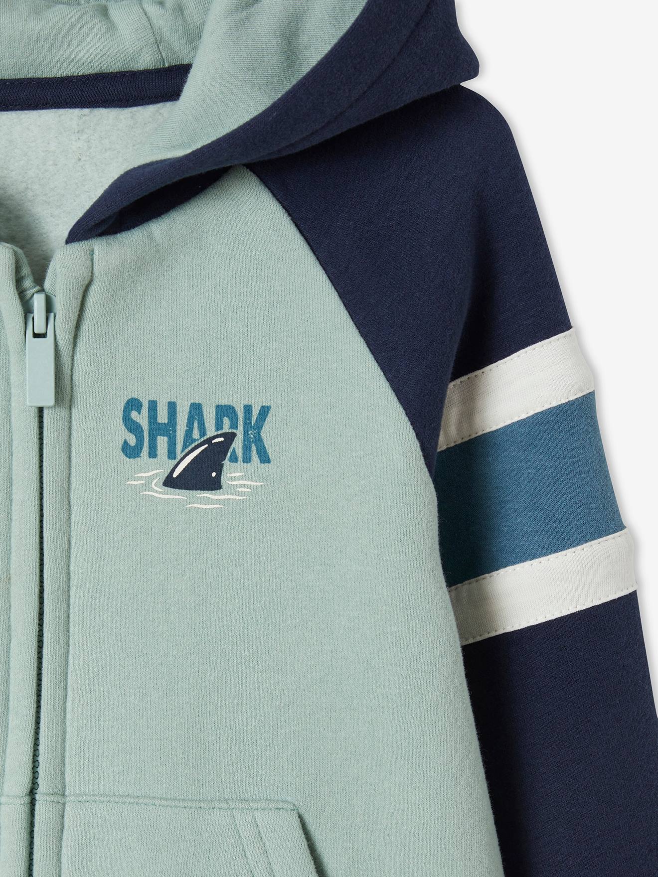 Sweat zippé à capuche grand motif dos garçon gris clair chiné