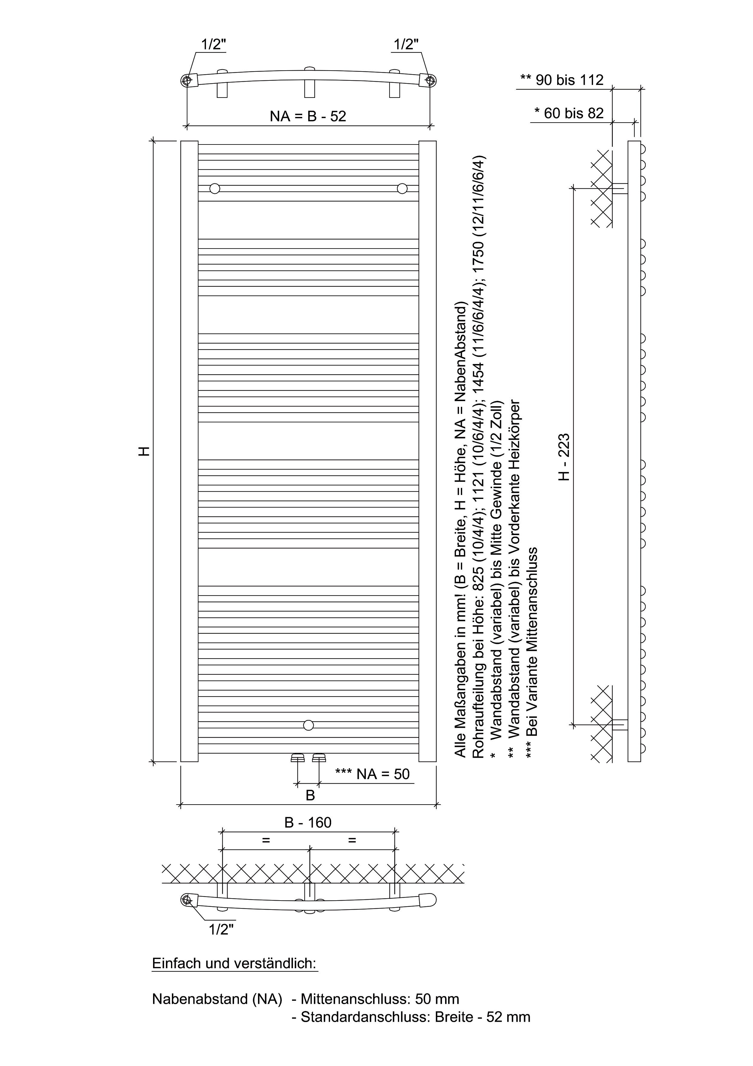 Ximax Badheizkörper Alpha-C 1750 mm x 600 mm, 963 Watt, Mittenanschluss, weiß