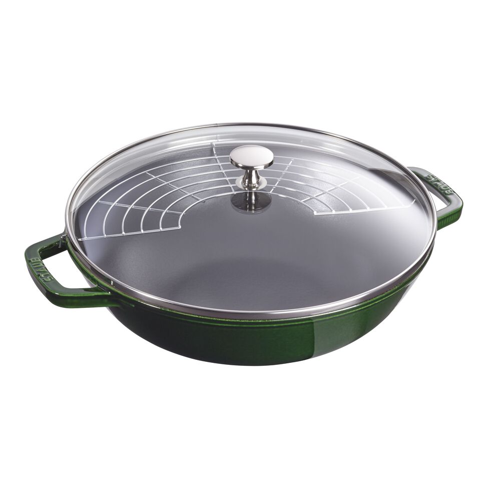 Wok mit Glasdeckel 30 cm, Gusseisen