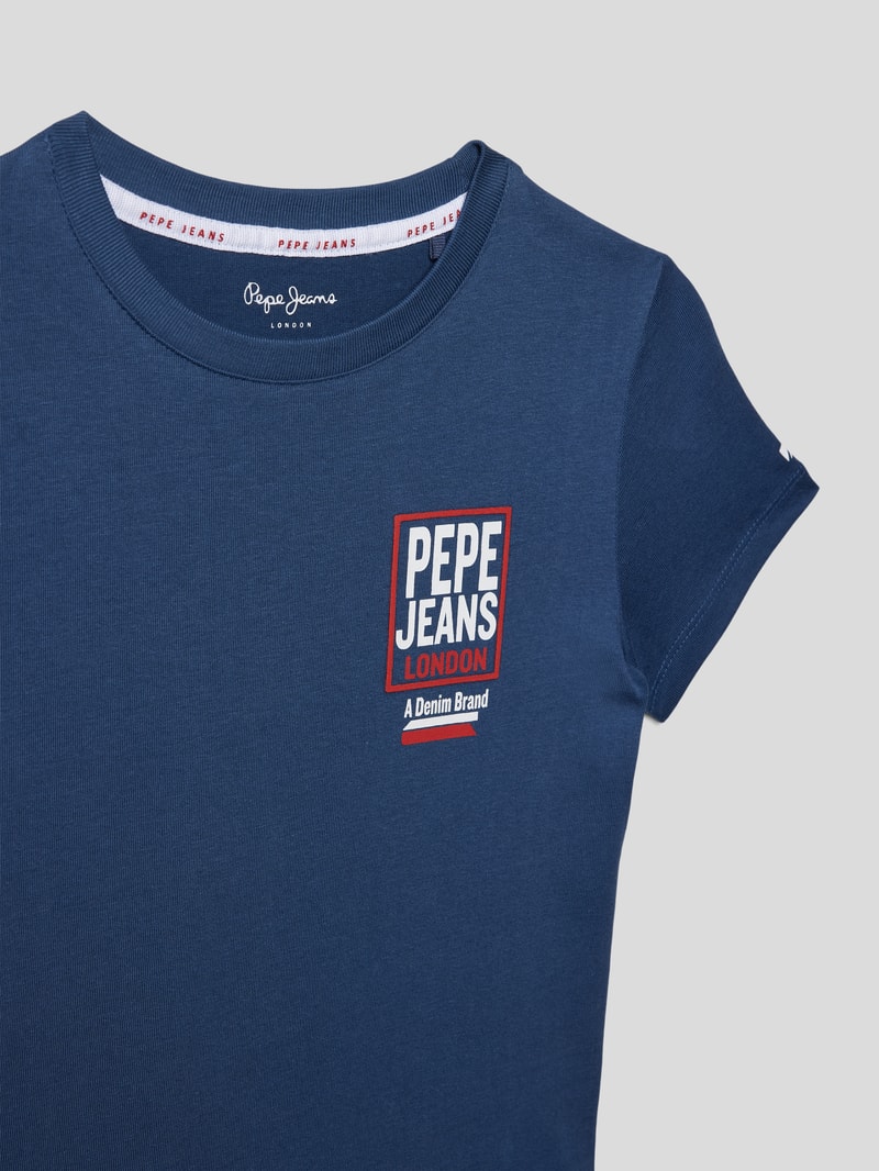 T-Shirt mit Label-Print Modell 'BENNY' in marineblau