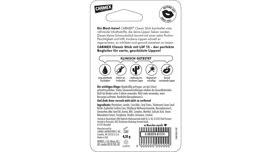 Carmex Lippenpflege Classic Stick 4.2 g