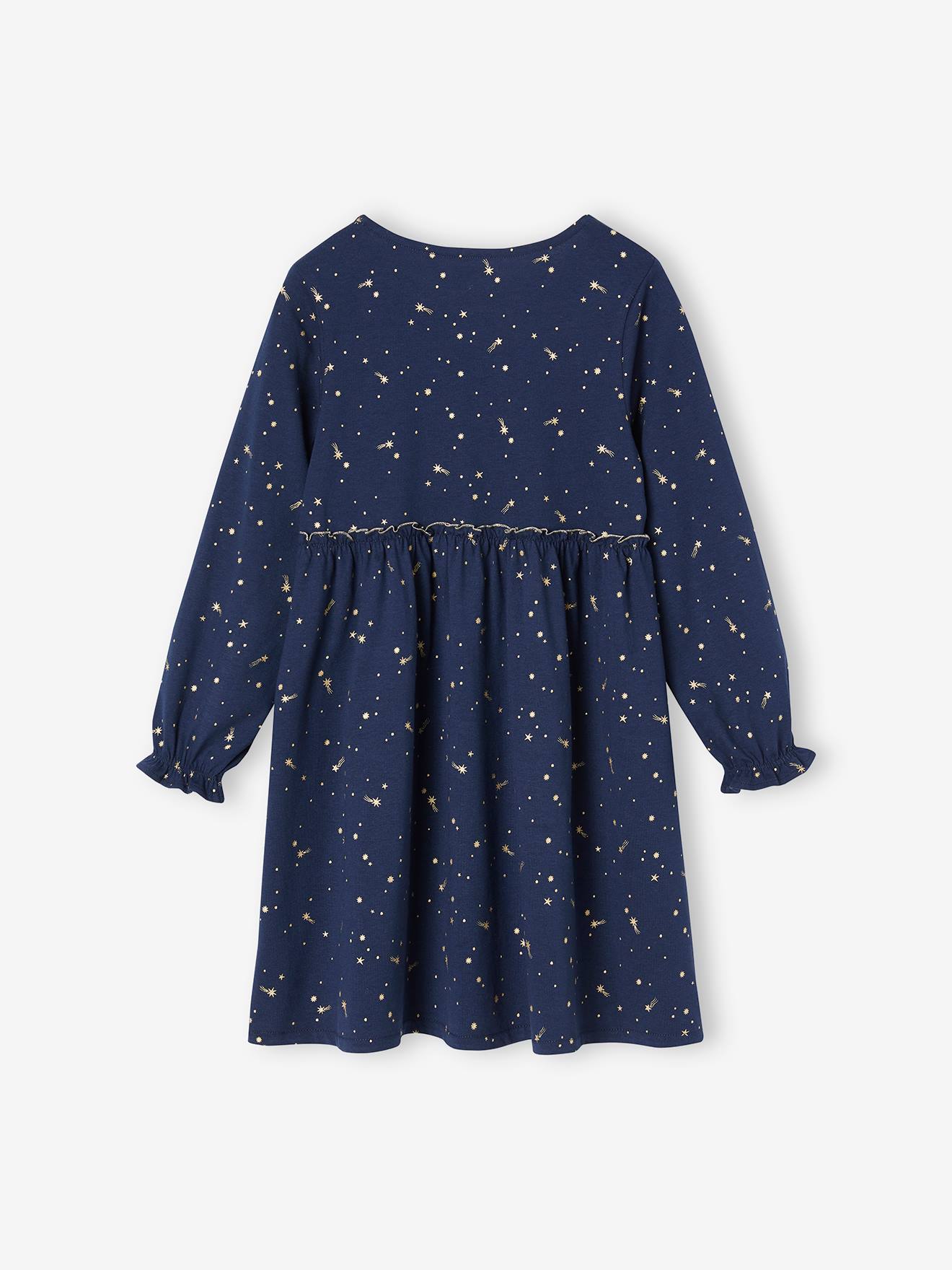 Robe de fête motifs étoiles irisés fille marine