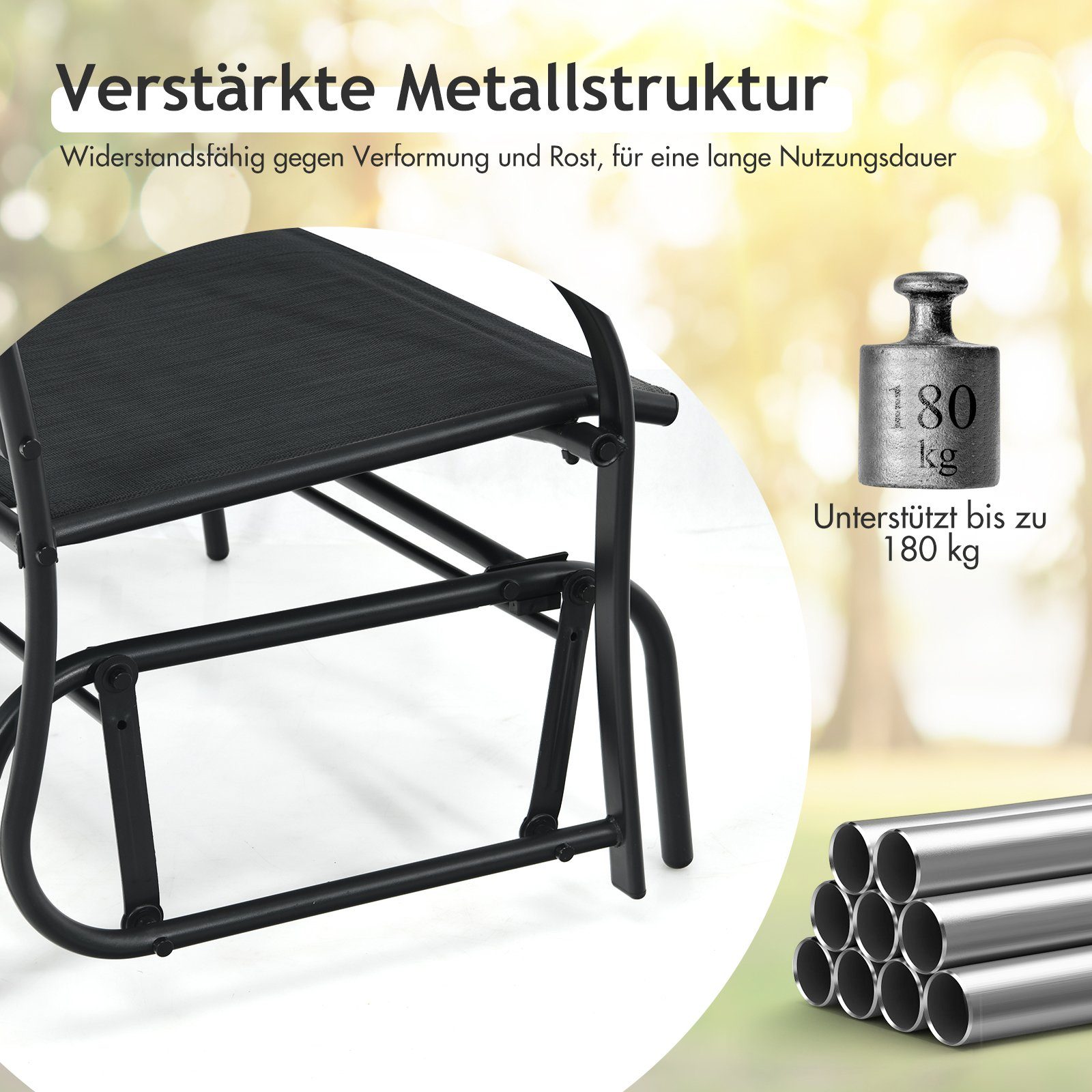 COSTWAY Gartenbank, 2-Sitzer Schaukelbank, bis 180kg, 105x71,5x93cm