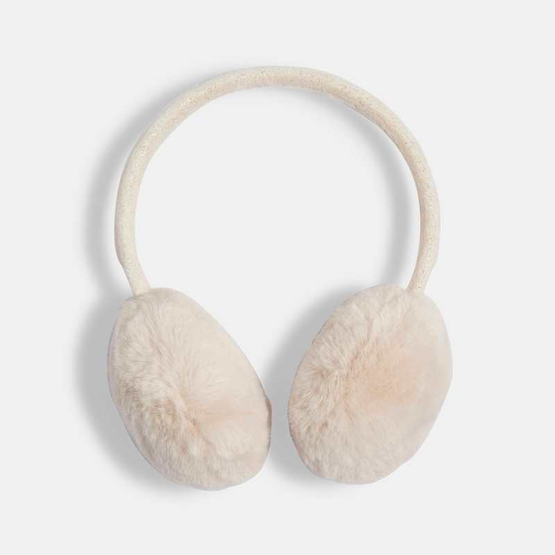 Cache-oreilles rétractable en fausse fourrure beige fille