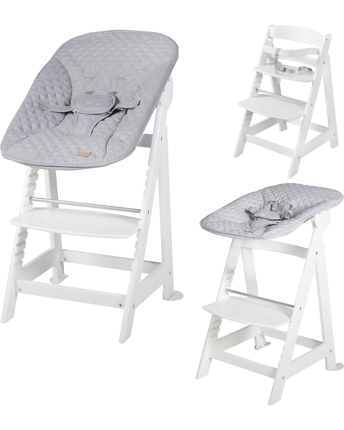 Treppenhochstuhl 'Born Up' Set 2in1, 'roba Style grau', Hochstuhl mit Liegefunktion, ab Geburt