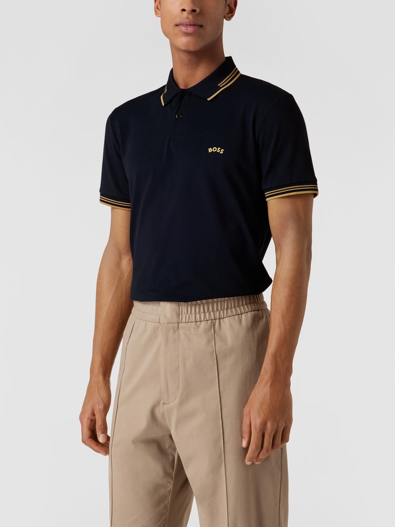 Slim Fit Poloshirt mit Kontraststreifen Modell 'Paul Curved' in blau