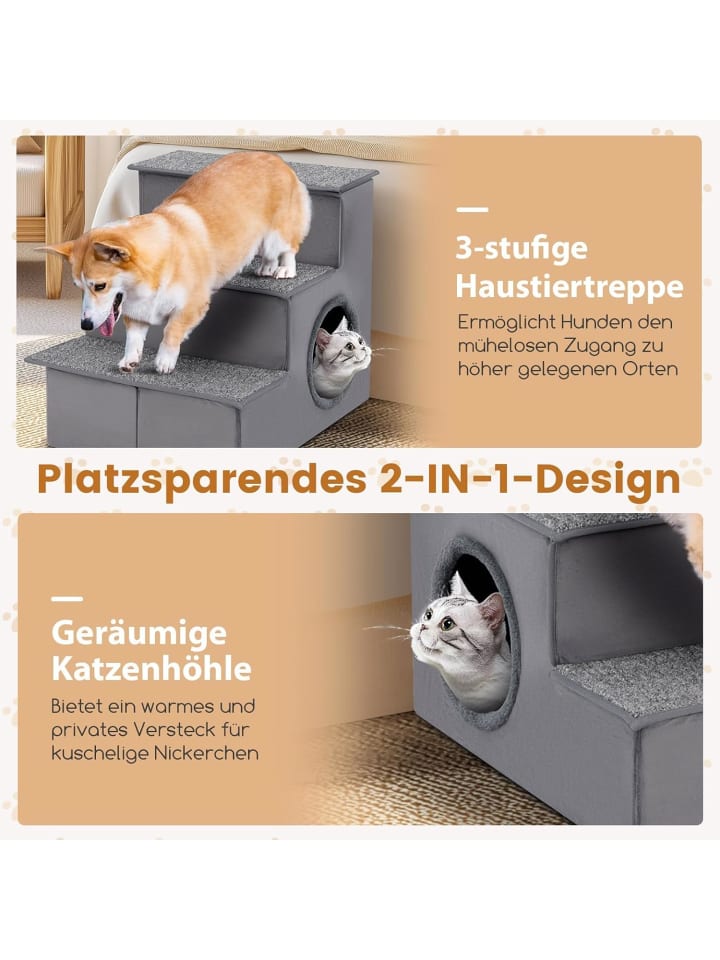 COSTWAY Hundetreppe 3 Stufen Faltbar in Grau günstig kaufen onesize