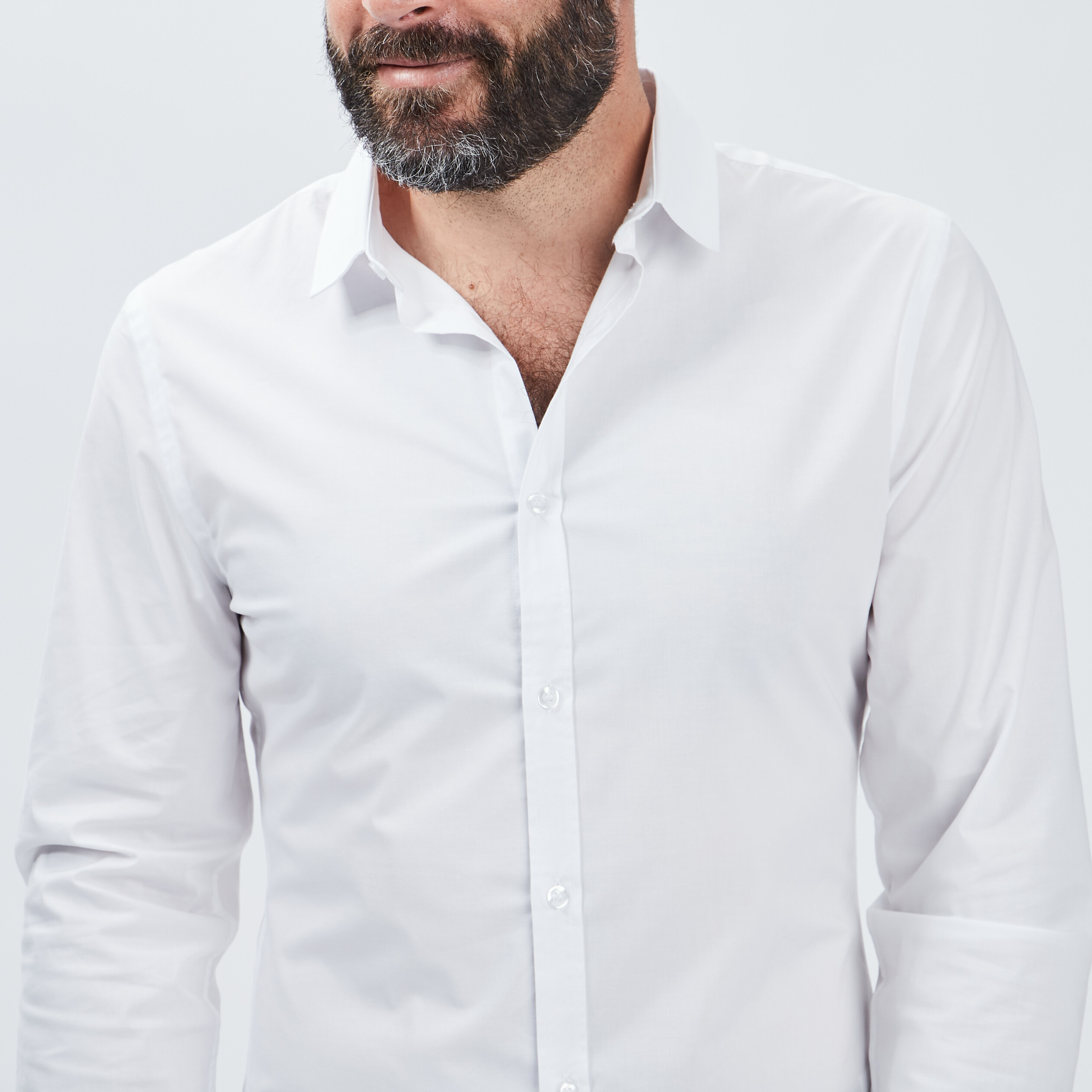 Chemise basique ajustée manches longues blanc homme | La Halle