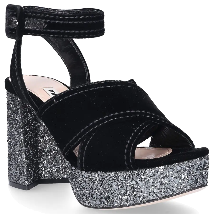 Miu Miu - Plateausandalen Samt - schwarz