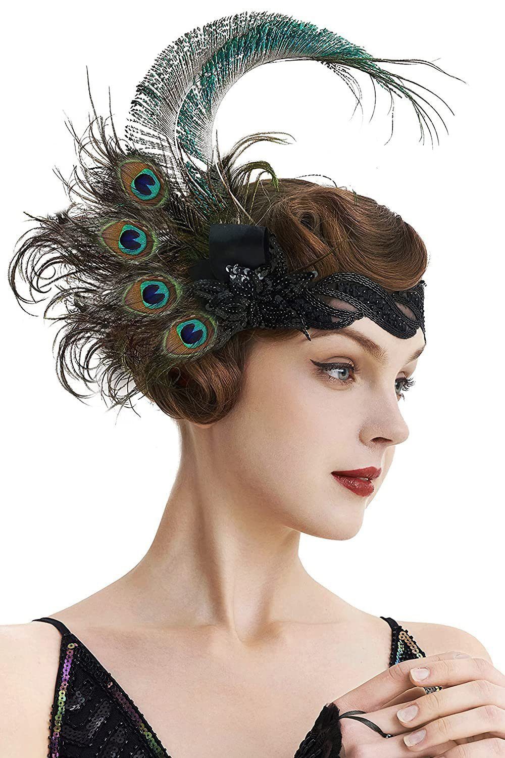 flowgoer Haarband Vintage Dame mit Federkopfschmuck, 1-tlg.