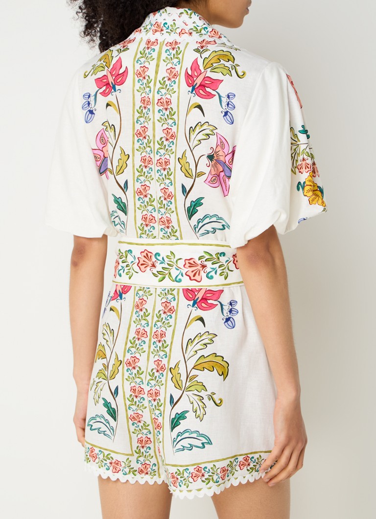Farm Rio Floral Insects loose-fit playsuit in linen blend with tie belt
