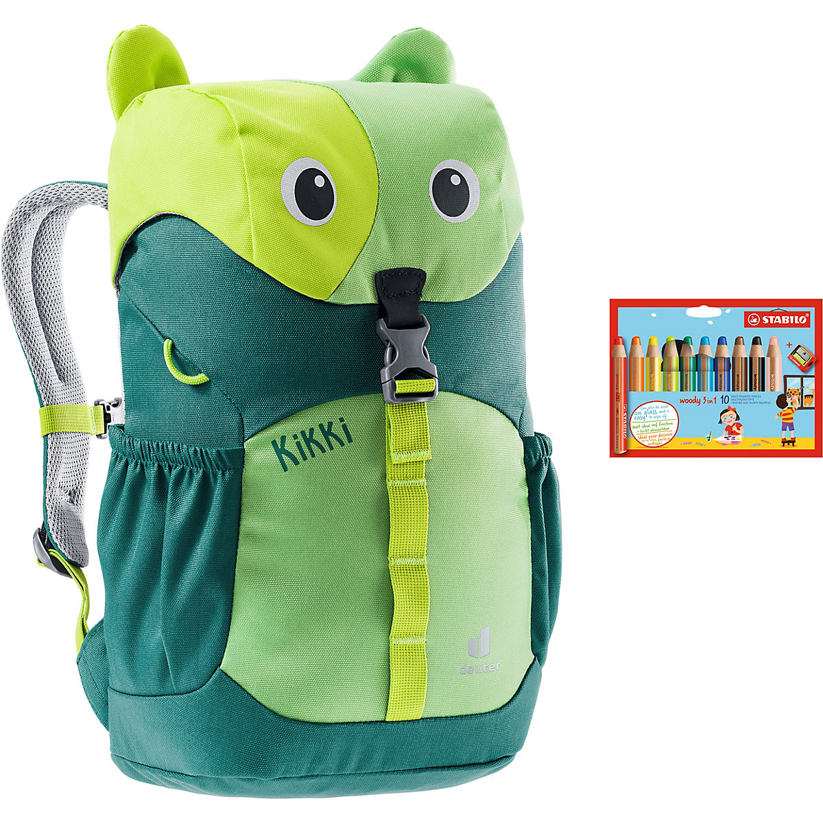 Sonderset: Kinderrucksack Kikki + STABILO Buntstifte woody 3 in1, 10 Farben inkl. Spitzer