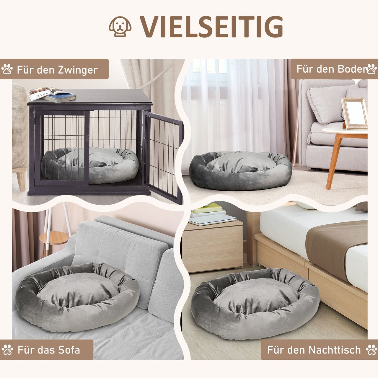 PawHut Hundebett Hundematte Hundekissen Hundematratze Hundesofa Tierbett Haustierbett rund abnehmbar waschbar für Hunde Katzen samtartiges Polyester Dunkelgrau 81,5 x 58 x 18 cm