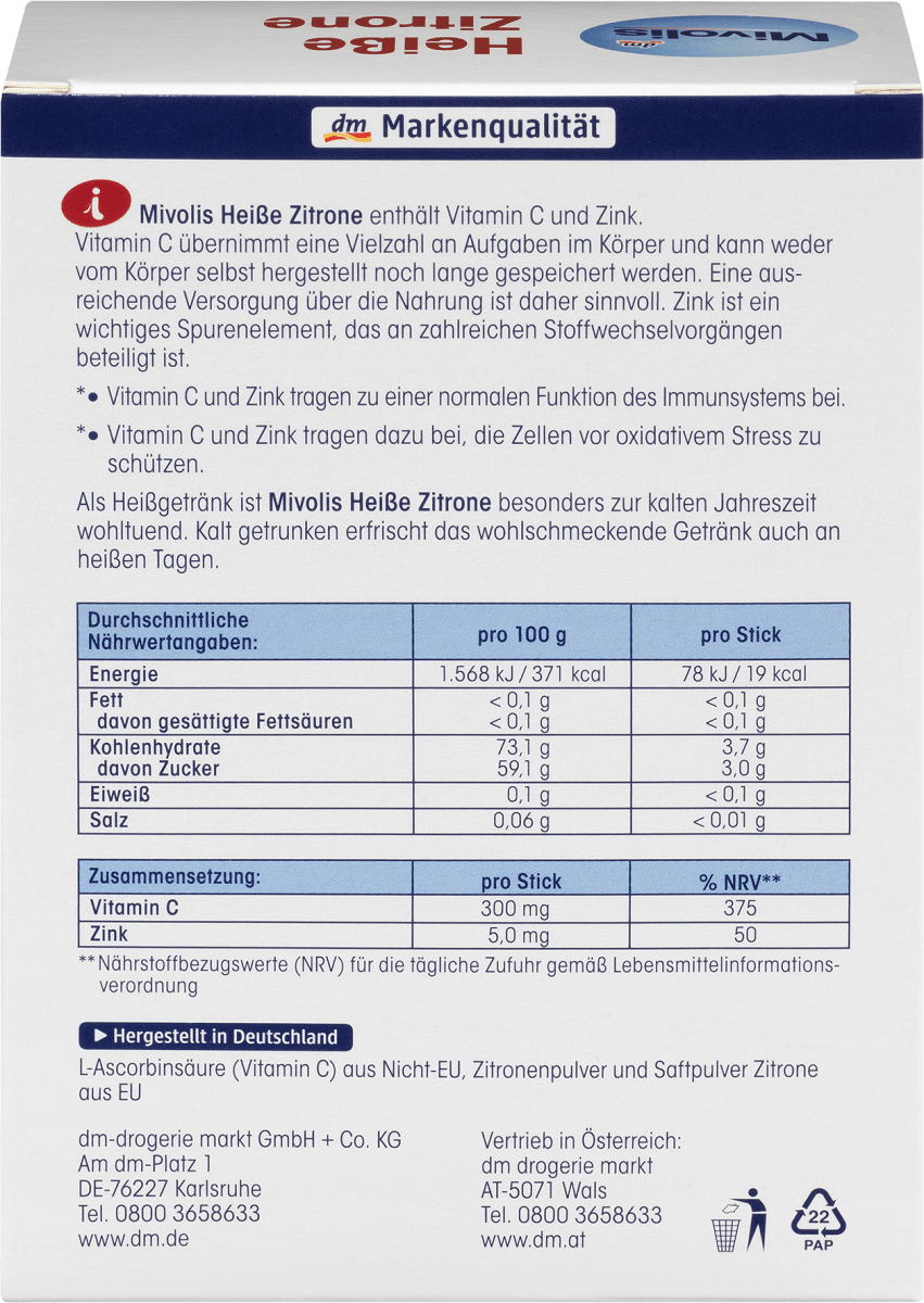 Heißgetränk Heiße Zitrone, Portionssticks 20 St., 100 g