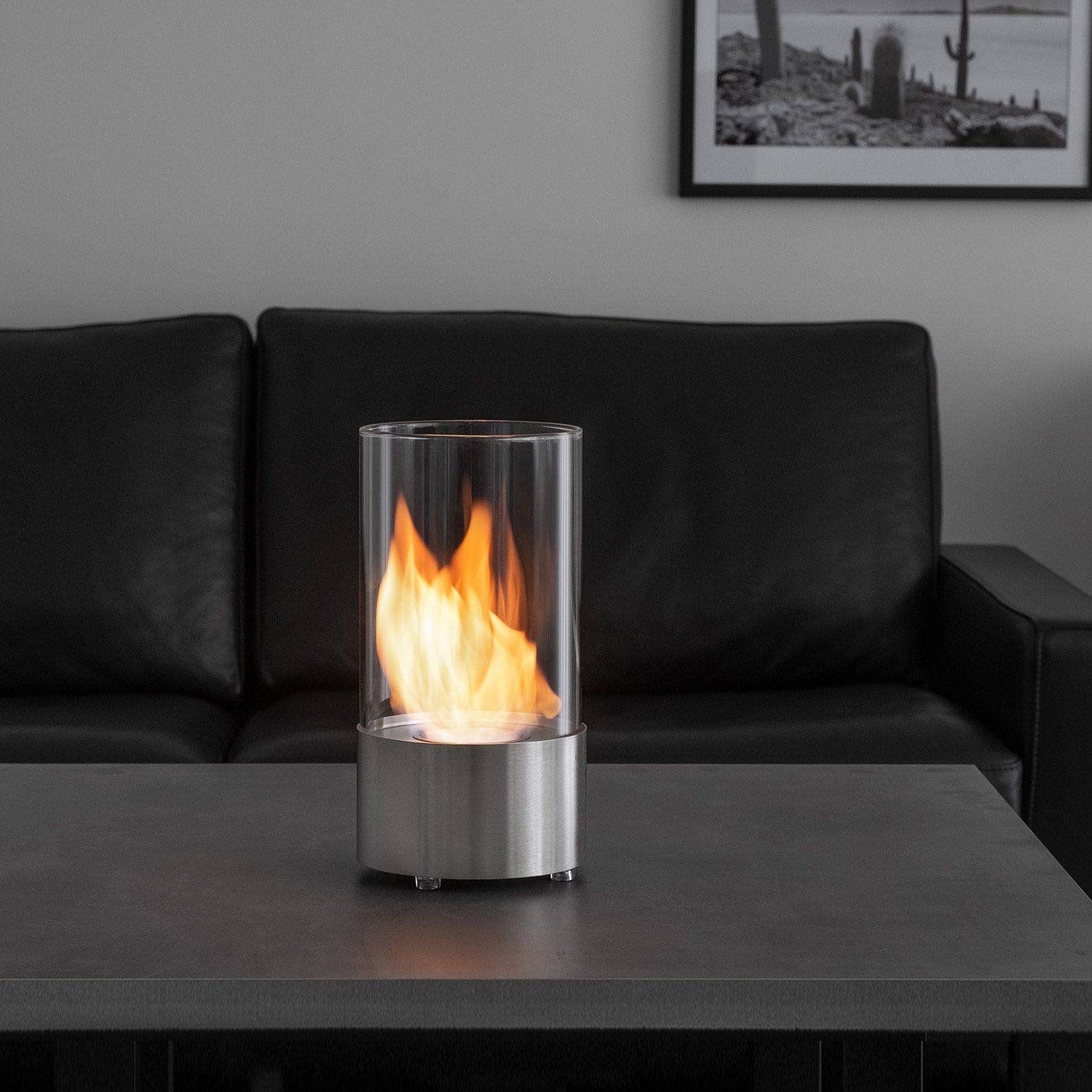 Moritz Dekokamin Bio-Ethanol Tischkamin Tischfeuer, 15x15x28cm, Standkamin Ethanolbrenner Glasfeuer Terrassenfeuer