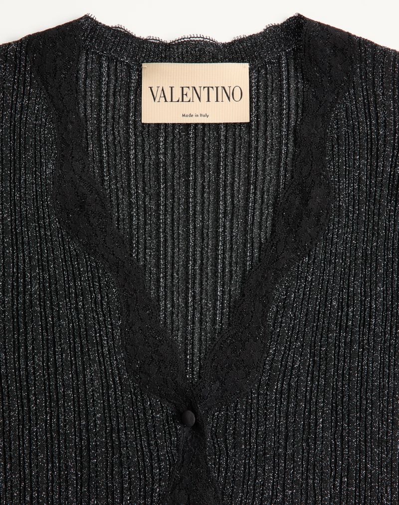 Cardigã de malha lurex com renda