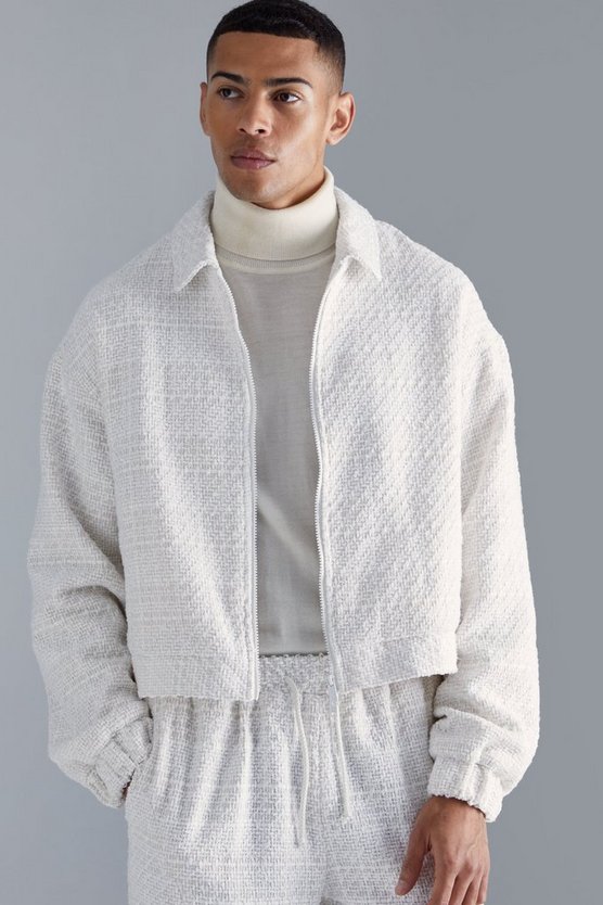 Kastige Oversize Bouclee-Jacke mit Reißverschluss