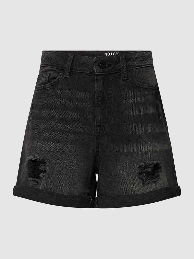 Jeansshorts mit fixierten Beinumschlägen Modell 'SMILEY' in schwarz