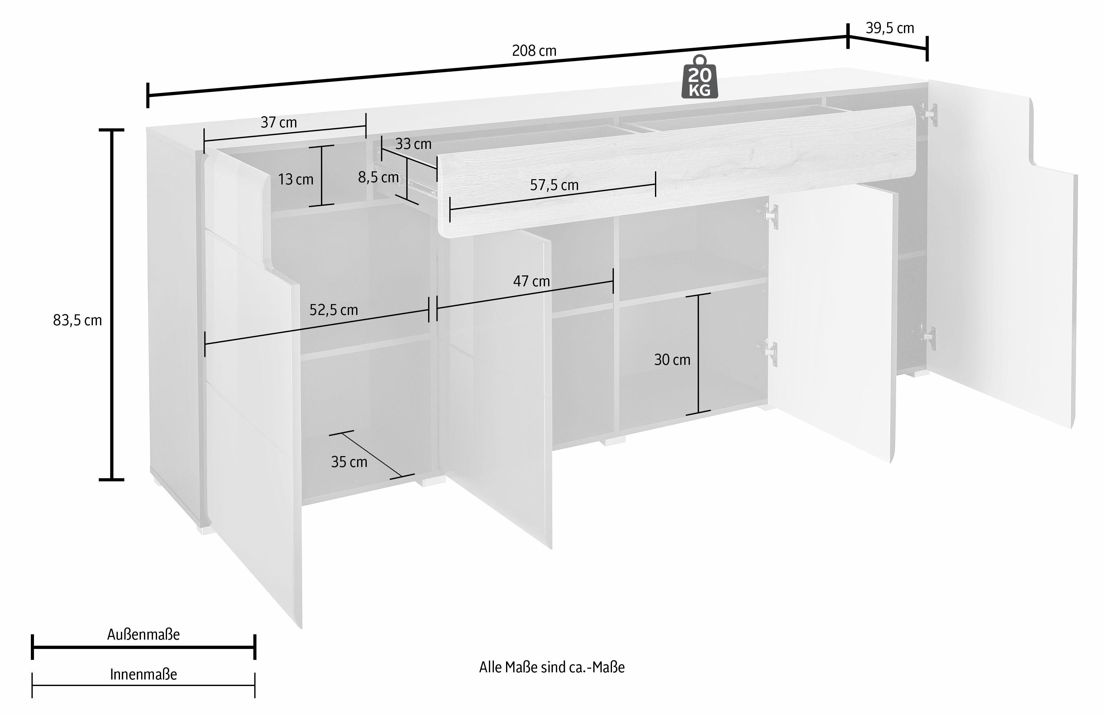 Helvetia Sideboard Toledo, Breite 208 cm