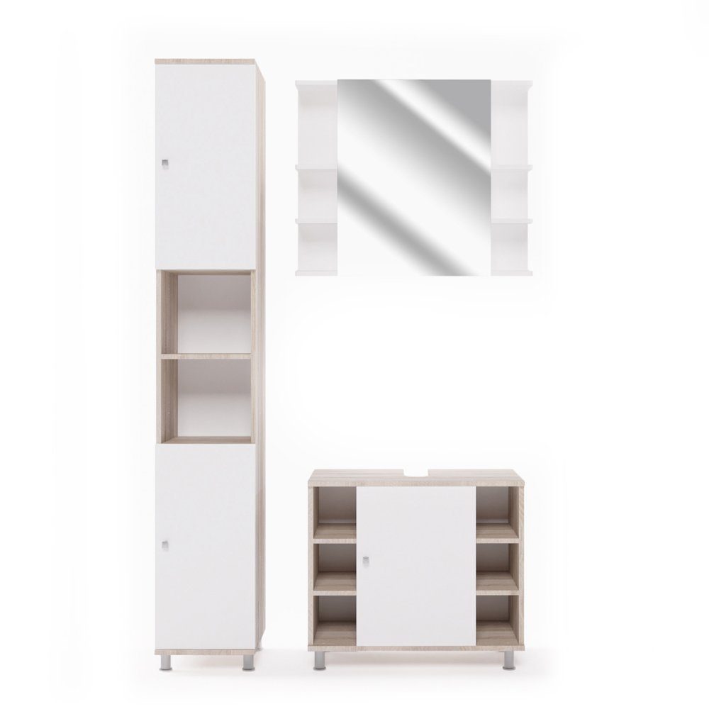 Vicco Badmöbel-Set Badezimmerset FYNN Sonoma Set 3, (3-er Set, 3-St., 3-er Set)