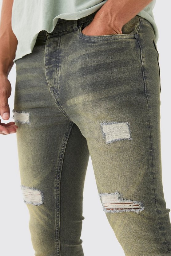 Zerrissene Super Skinny Stretch Jeans in Antik-Grau