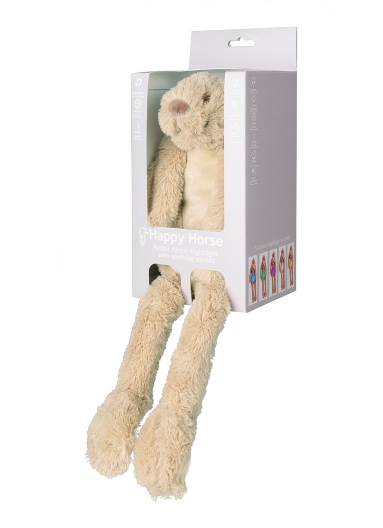 Peluche musicale Richie le lapin cheval joyeux avec veilleuse, 34 cm