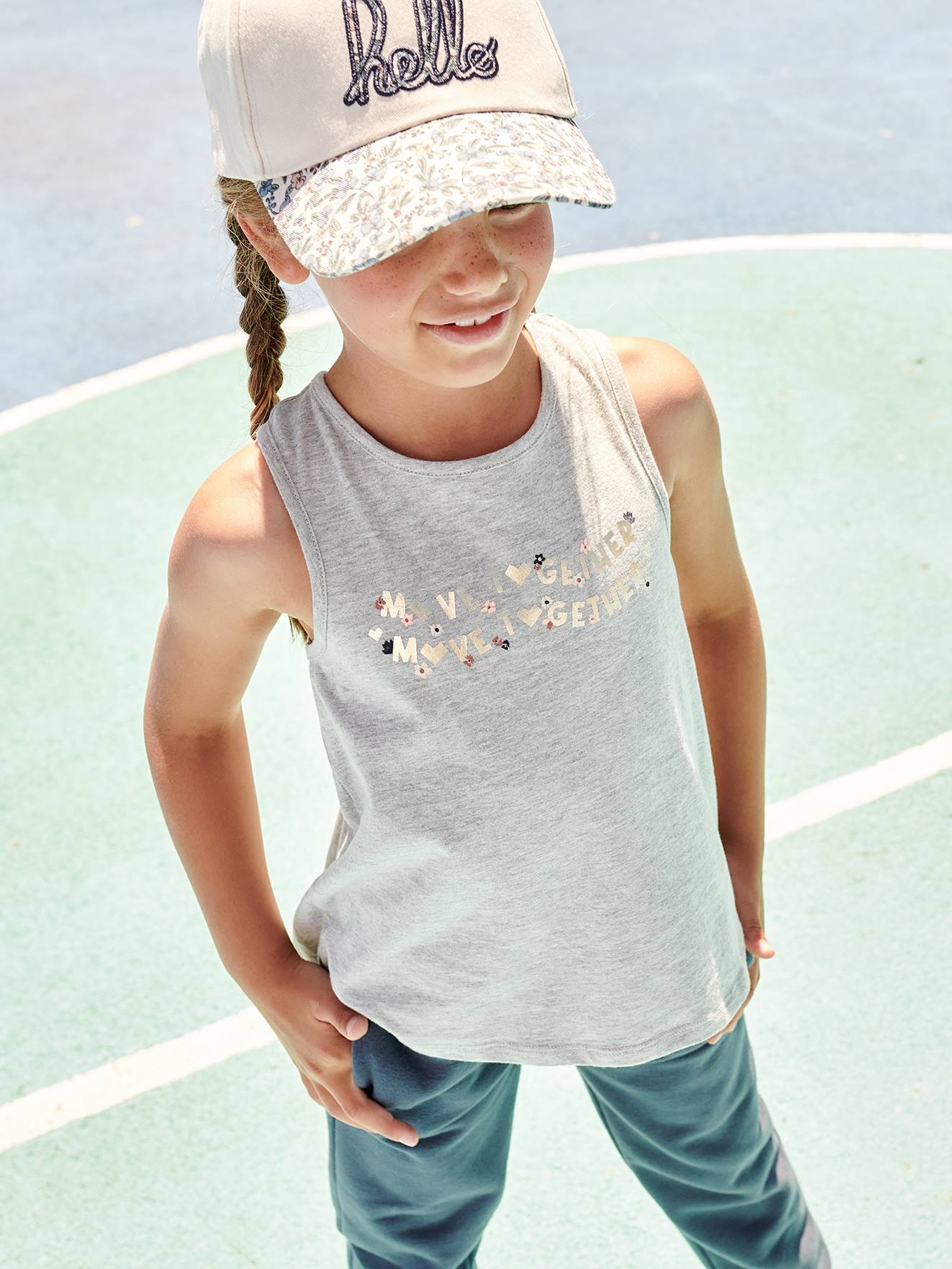 Débardeur sport fille gris chiné