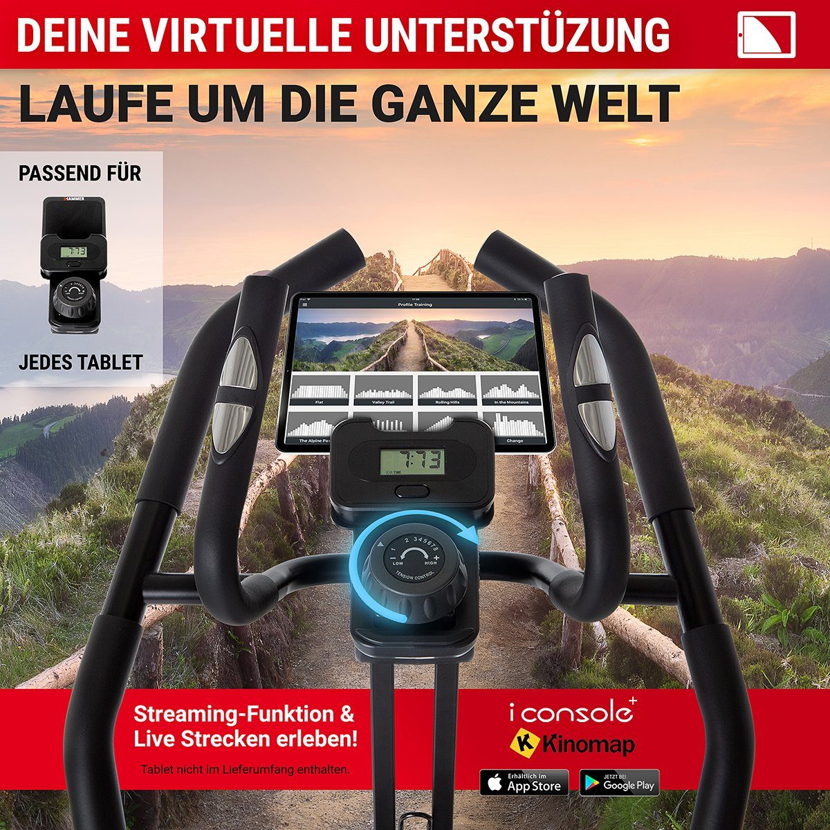 Hammer Power-Stepper Cross-Stepper, Fitness-Apps per Smartphone/Tablet