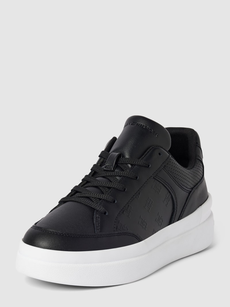 Plateau-Sneaker aus Leder mit Label-Details Modell 'EMBOSSED' in schwarz
