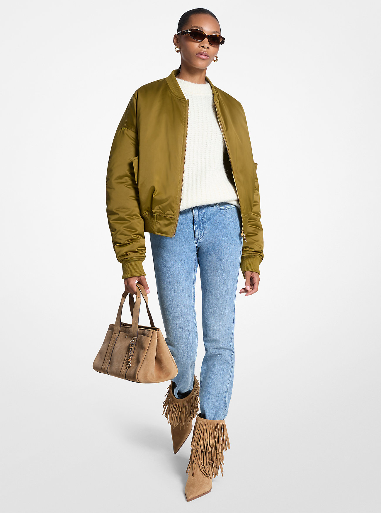 Satynowa kurtka bomber Ciré - PISTACHIO