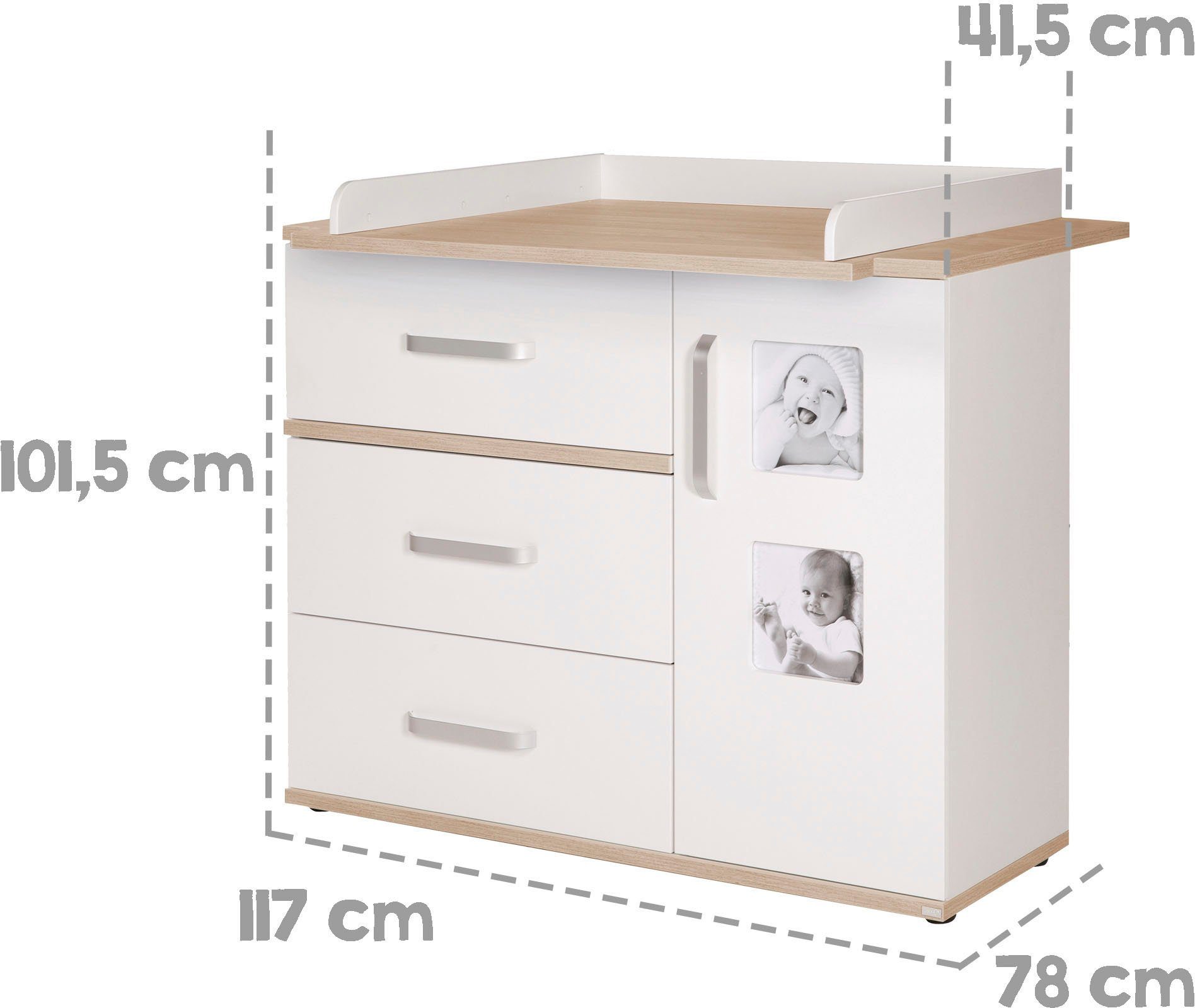 roba® Babyzimmer-Komplettset Pia, (Set, 3-St., Kinderbett, Schrank, Wickelkommode), breit; mit Kinderbett, Schrank und Wickelkommode
