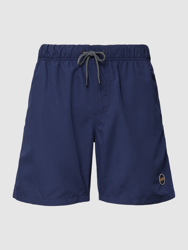 Badehose mit Label-Patch in dunkelblau